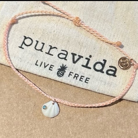 PURA VIDA Peach Mini Braid with Shell Charm Bracelet NEW rare! - Picture 2 of 6